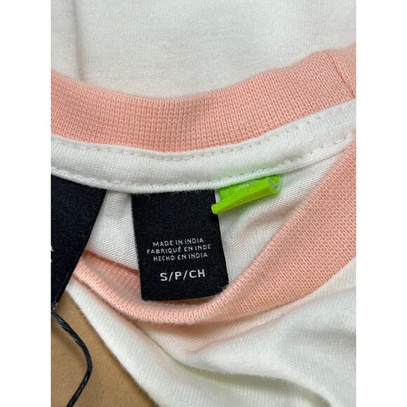 QUIKSILVER Cold Waves Crop Tee Sz  S White Pink Colorblock Logo Organic Cotton - Picture 12 of 16